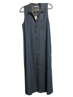 easel Sleeveless Button-Front Midi Dress - Denim Blue